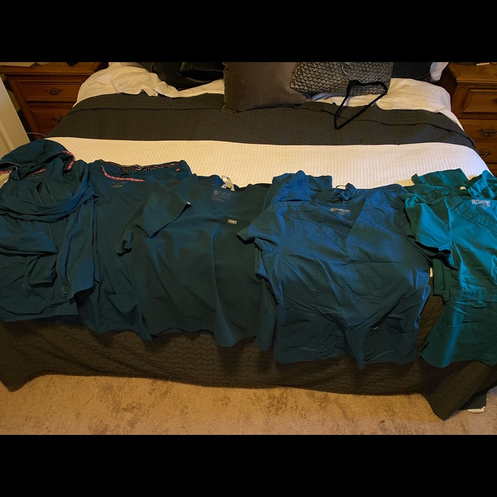 4 pair of scrubs and jacket. FIGS, Greys Anatomy